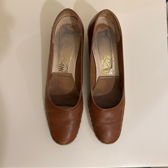 Vintage Ferragamo Espadrille Wedges 1950s 1960s Brown Leather, Size 36 Narrow - Picture 2 of 6